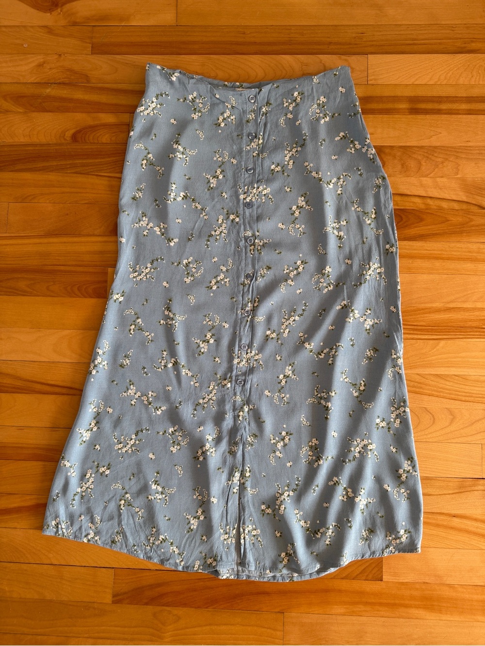 Workshop Blue Floral Button-Front A-Line Midi Skirt
